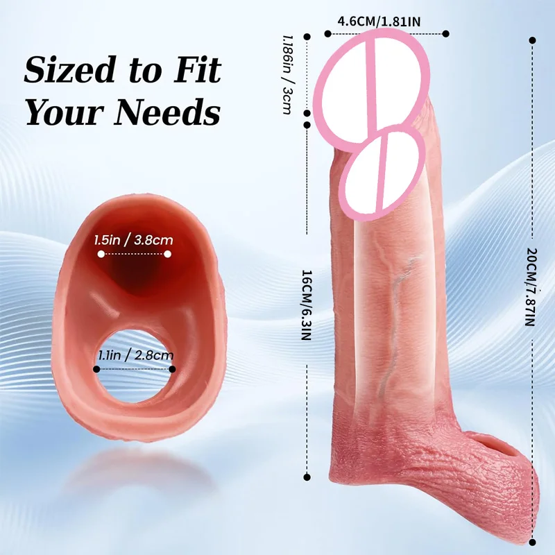 Realistic Soft Cock Ring Penis Sleeves Male Delay Reusable Ejaculation Dildo Enlarger Sex Toys Lock Penisring Adult Male Couple view 6