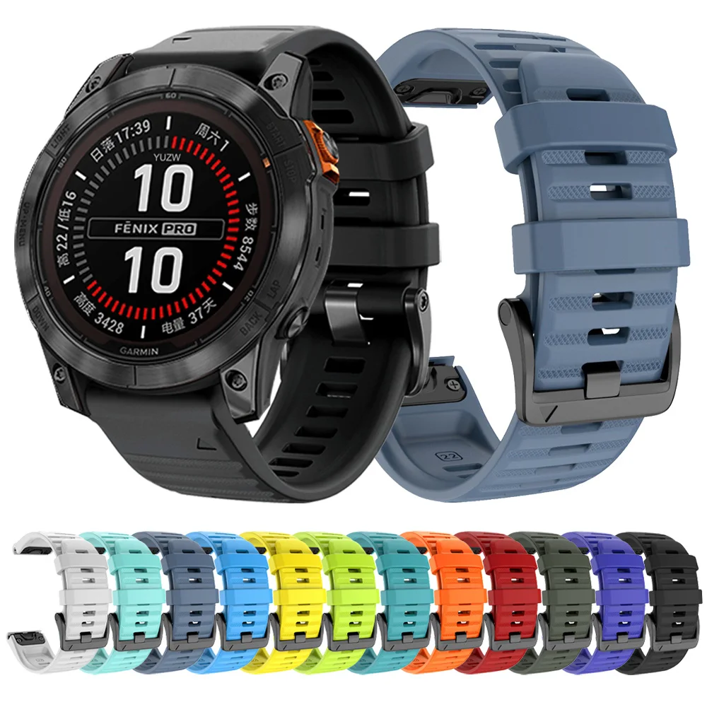 Quickfit 22 26mm Watch Strap For Garmin Fenix 7X Pro 7 51mm 6X 6 GPS 5 5X Plus 3 HR Band Soft Outdoor Sports Silicone Watchbands