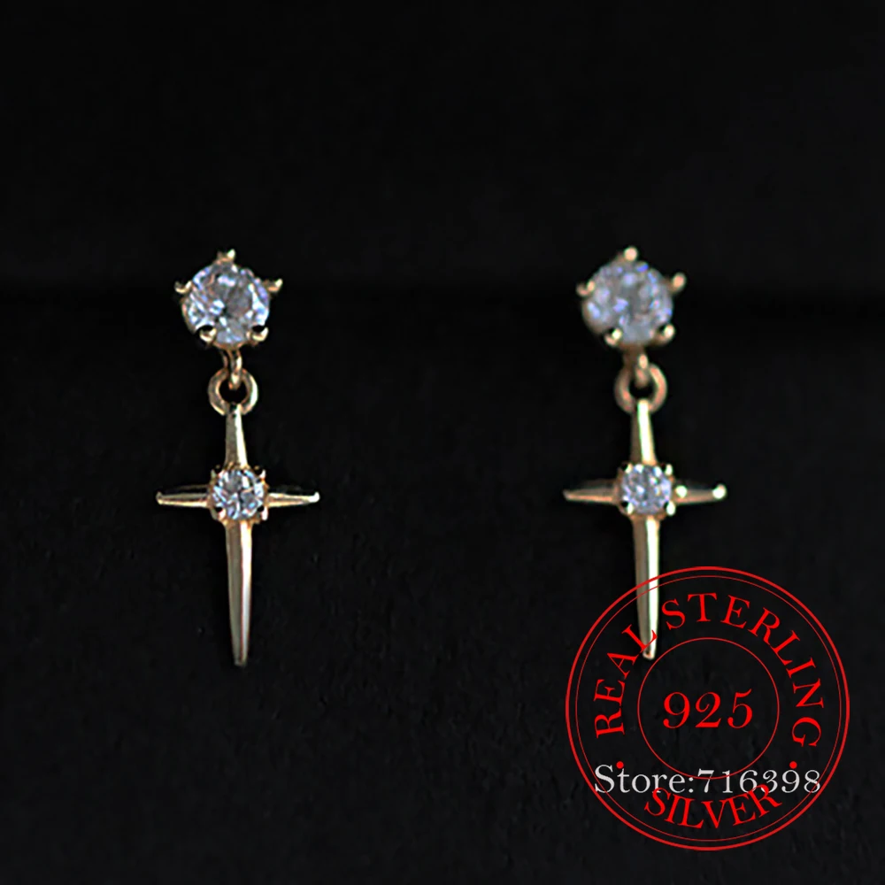 

925 Sterling Silver Jewelry Luxury Crystal Cross Stud Earrings for Women Wedding Party Jewelry For Girls Friend Gift