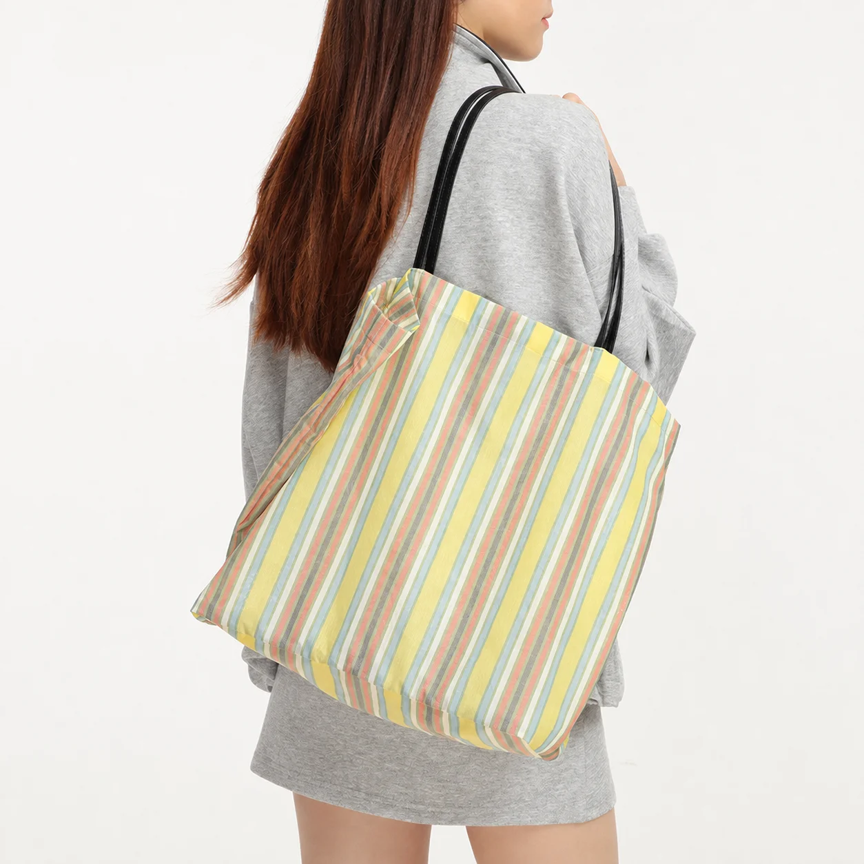Handtasche mit offenem Oberteil, gestreifte Tragetasche, große Schultertasche, Street-Handtasche für den täglichen Arbeitsweg, lässige Ausflüge – Detail 3