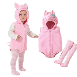 Umorden Infant Baby Girls Pink Pig Costume Hoodie Romper Bodysuit Leggings Set Outfit Sleeveless Halloween Purim 0-18M