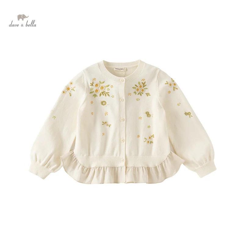 Dave Bella Children Girls 2024 Spring New Fashion Casual Top Sweet Charm Noble Gentle Cardigan Knit Coat Princess DK1247754