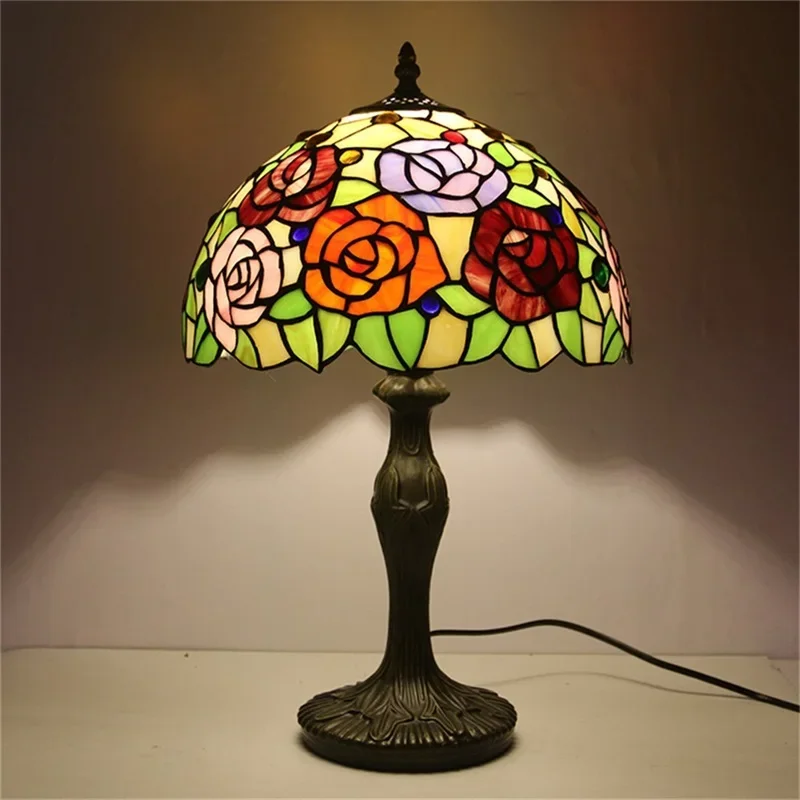 SEAN Tiffany Table Lamp For Bedroom Contemporary Creative Flower Figure LED Light Home