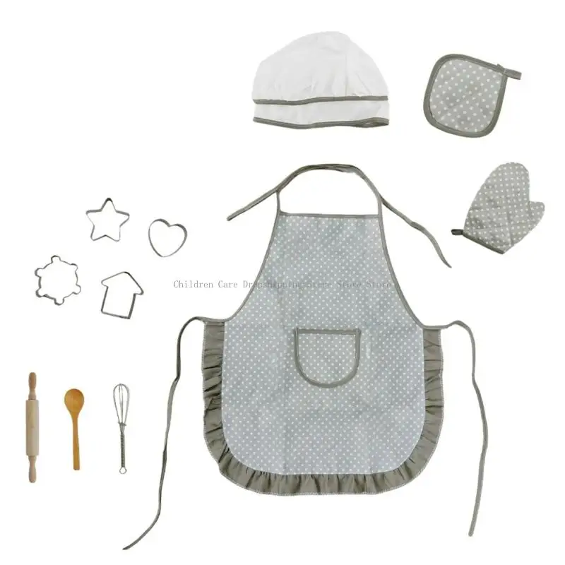 11 قطعة لعبة مطبخ الأطفال مجموعة لعب الأدوار مع المئزر وأداة الخبز آمنة أدوات المطبخ التظاهر للتعليم #4