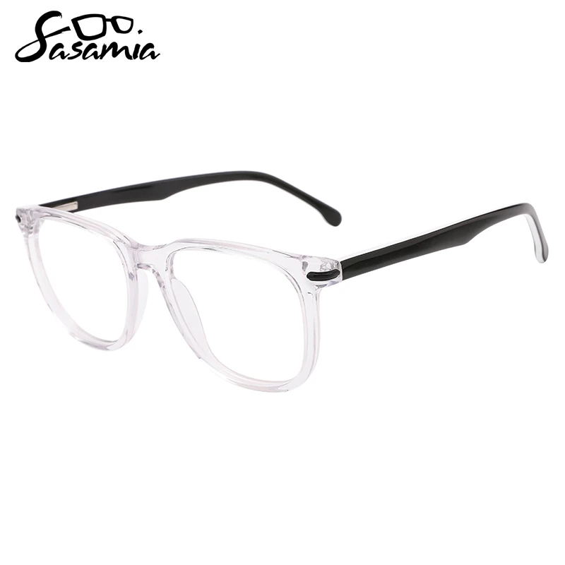 SASAMIA Unisex Eyewear Acetate Square Transparent Colors Frame Optical Glasses Wide Sharp Temple Tips Design Glasses WD1401P