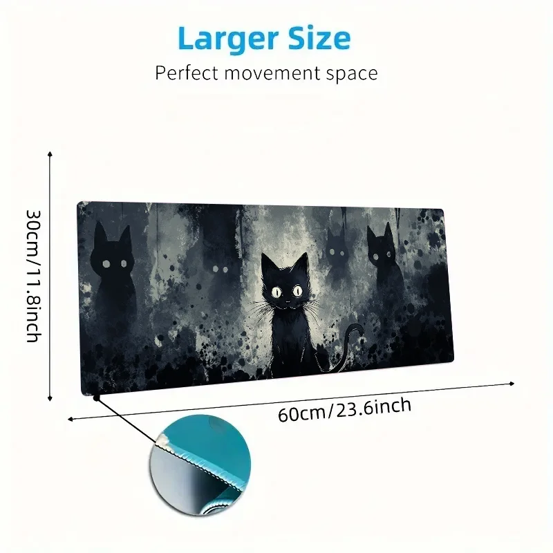 Black Cat Mystical Grunge Desk Mat Large Non-Slip Rubber Mouse Pad for Gaming PC Office