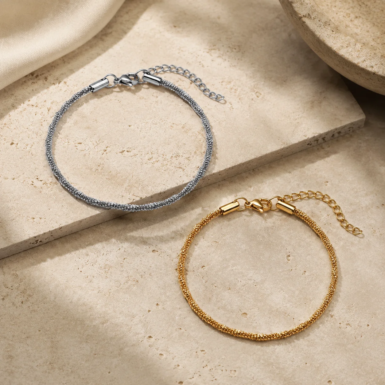 3mm Silver Stainless Steel Twist Wave Chain Bracelet Textured Jewelry Bulk Wholesale Supplier Custom