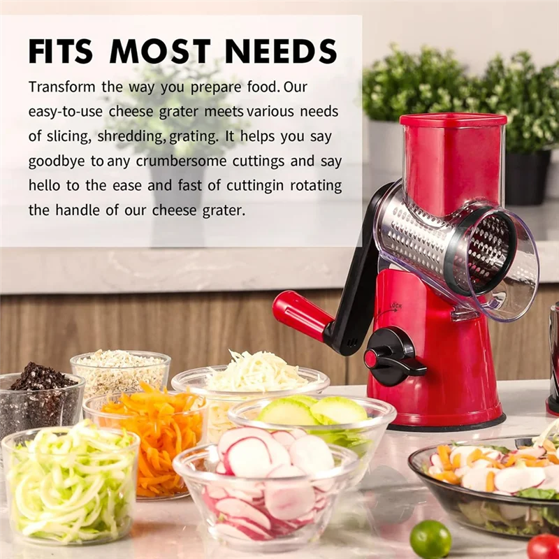 

ABNO-Rotary Cheese Grater With Handle, For Vegetables And Cheese Slicer Shredder Mandolin Device