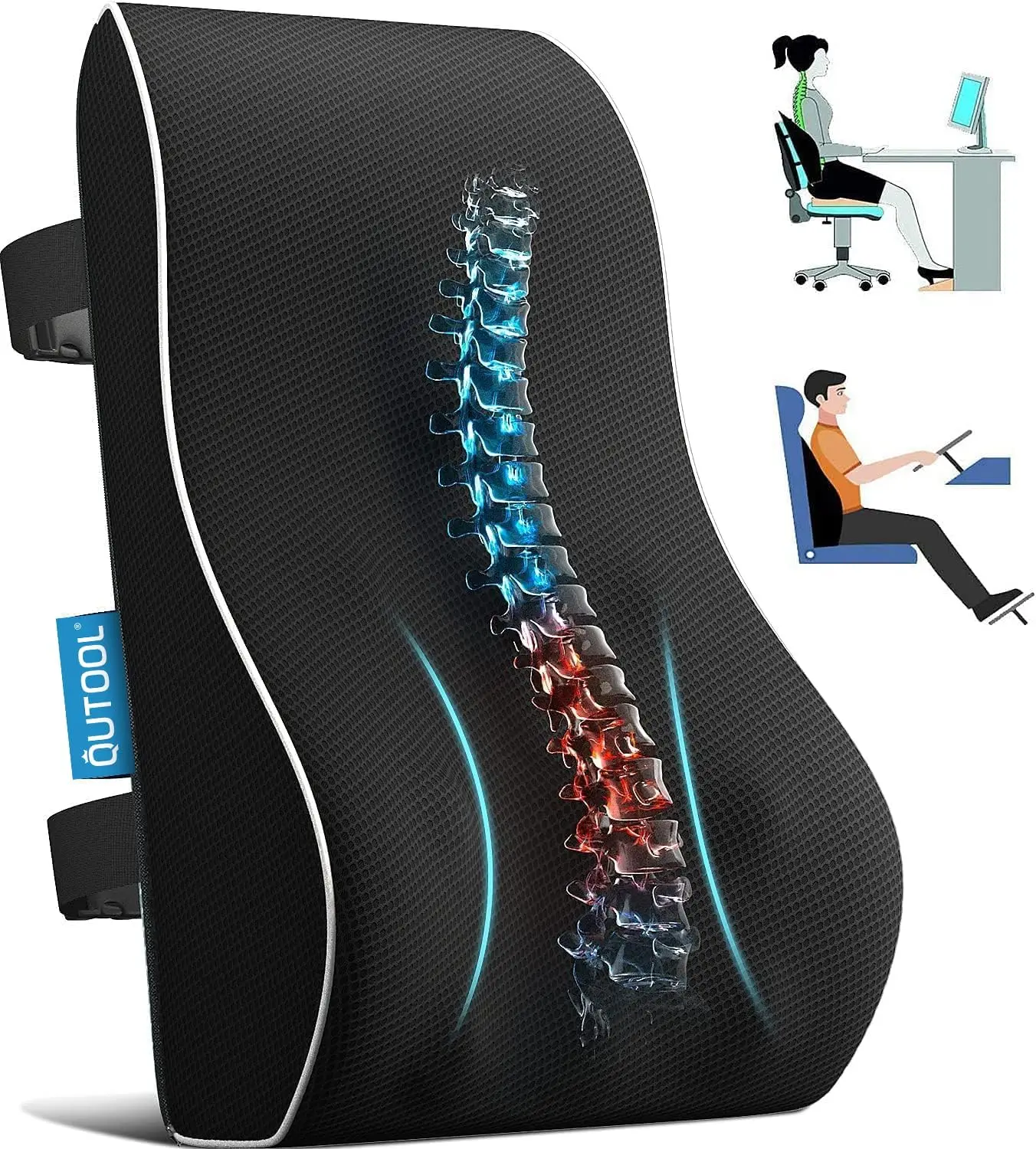 

Ergonomic Lumbar Support Pillow for Office Chair & Car Seat, Memory Foam Back Cushion with Adjustable Straps