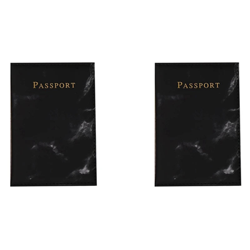 

2X Fashion Ladies Men Passport Case Pu Marble Travel Documents Credit Card Holder Small Wallet Purse Bag Pouch Black