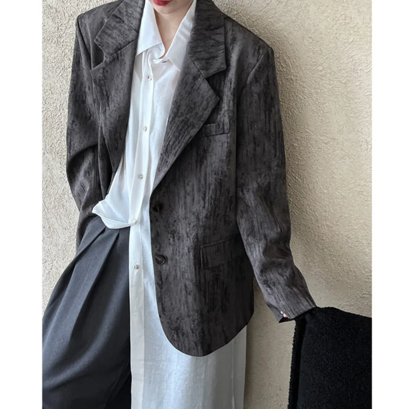 Autunno Vintage Suit Jacket donna colletto dentellato allentato monopetto Silhouette Suit Coat