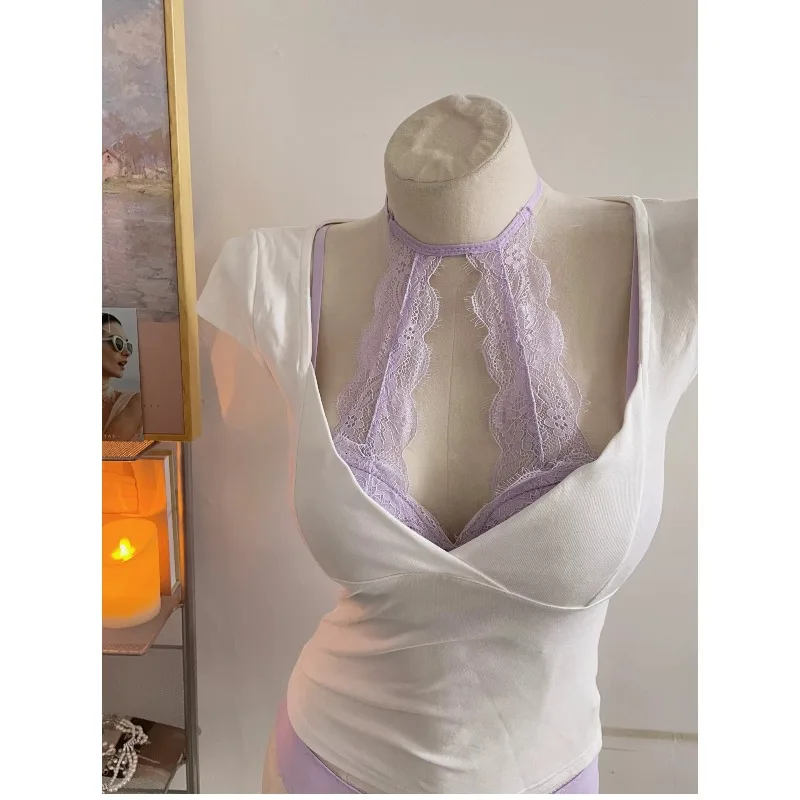 Stylish Halter Lace Padded Bra Women Small Bust Push Up Support Beauty Back Skin Friendly Comfort Daily Lingerie Wear 32-38 bra
