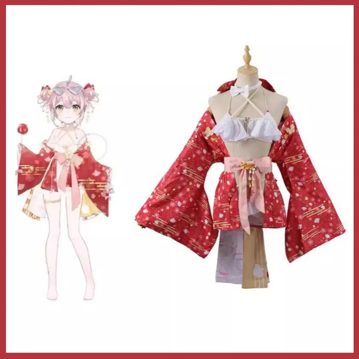 Anime Virtual YouTuber Ace Taffy Cosplay Costume VTuber Japanese Kimono Coat Swimsuit Bikini Woman Sexy Lovely Summer Party Suit