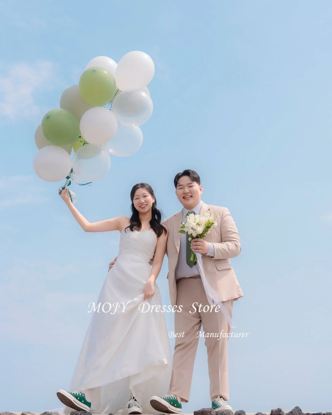 Mojy elegante correa de espagueti A-line Lvory vestidos de novia tul Corea sesión de fotos vestidos de novia hasta el suelo personalizado Dende 2025inize