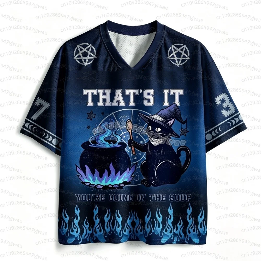 26 Autumn Halloween Funny Magic Cat Print Kids Men's Women's V-Neck T-Shirt Outdoor Street Casual Parent-Child Cosplay T-Shirt