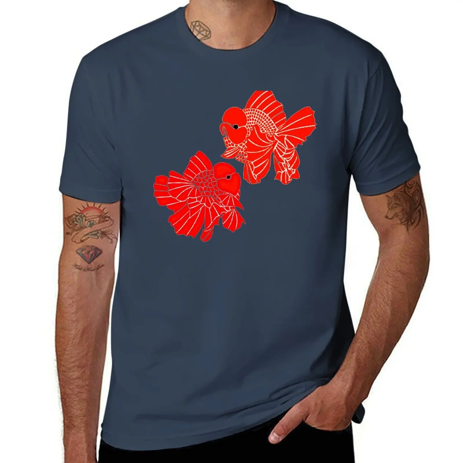 

Fancy Oranda Goldfish Pair Logo Full Red T-Shirt Soft Anti-Shrink Cotton Tee