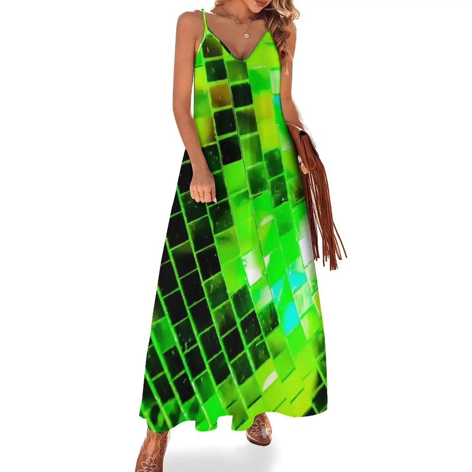 

Funky Green Disco Ball Sleeveless Dress sexy dress women's evening dresses Dress