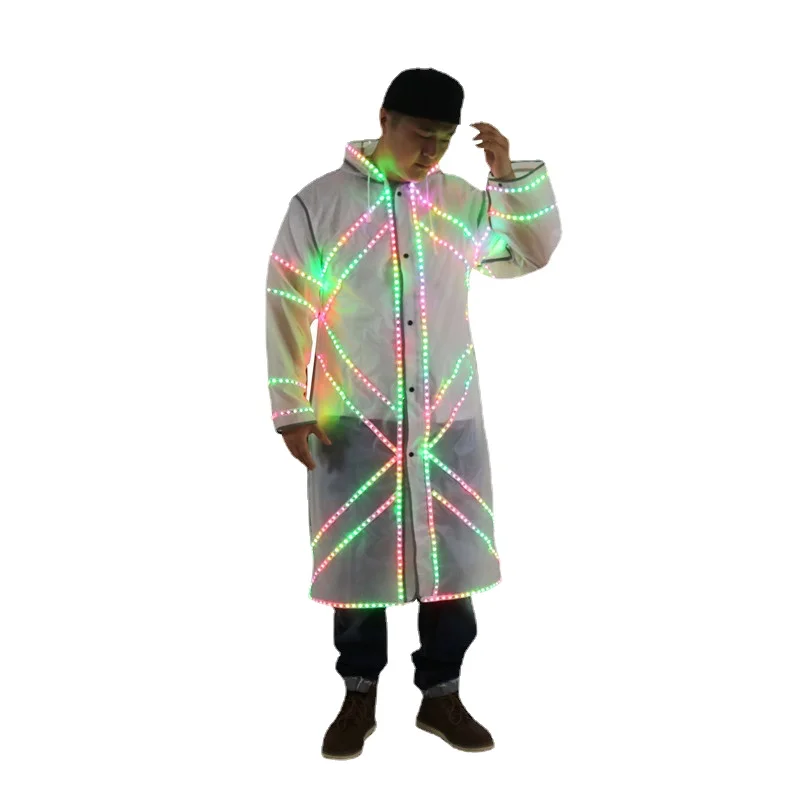 LED Tron Dance Wear Light Up Jacket Stage Performance Costume Robot Carnival Festival Outfits Party Glowing Windbreaker Men Coat