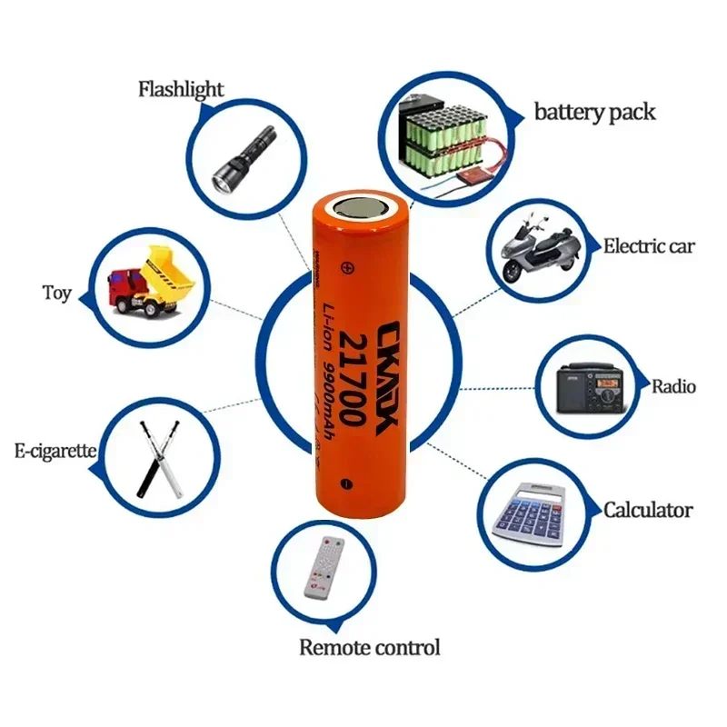 100% Original 21700 battery, high-quality 9900mAh 3.7V rechargeable lithium battery,  for  vehicles,flashlights,and game