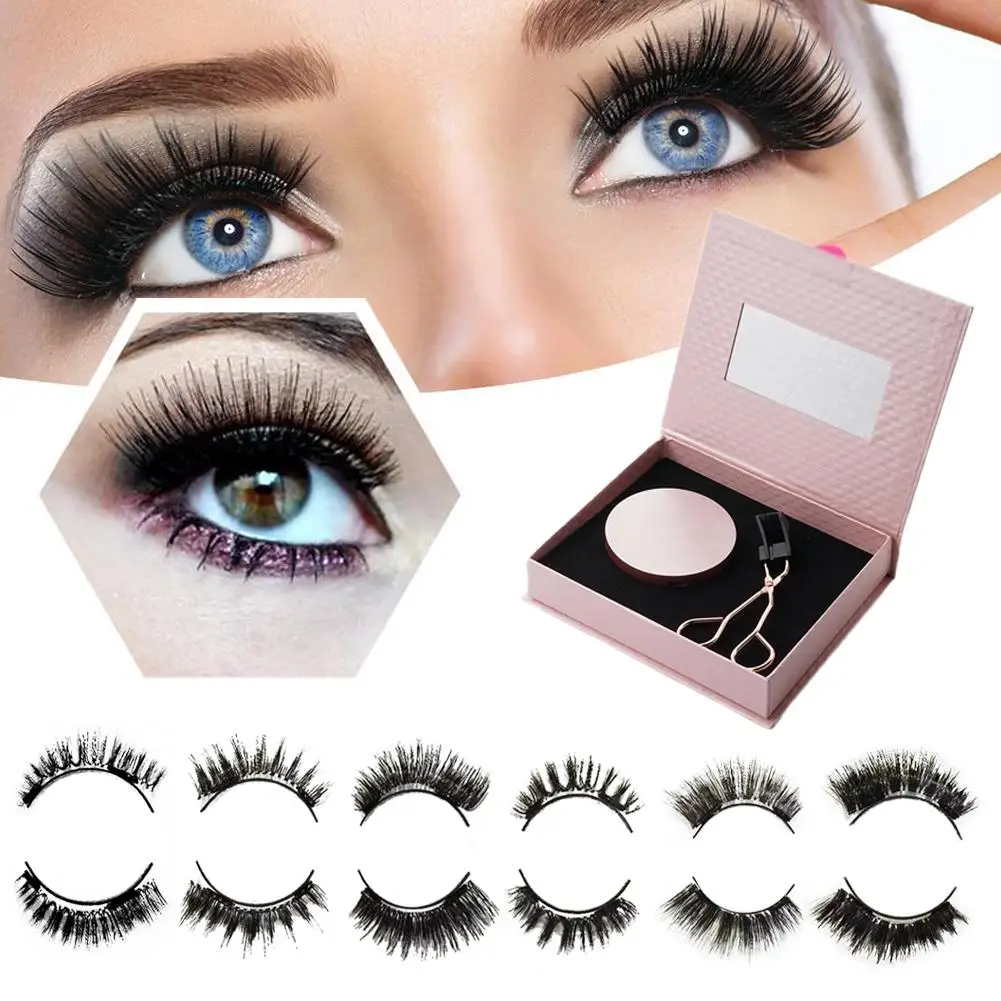 2 Pairs Magnetic EyeLashes With Magnetic Eyelash Curler Women Makeup Lashes Reusable Cosmetics 3D Natural False Y8D0