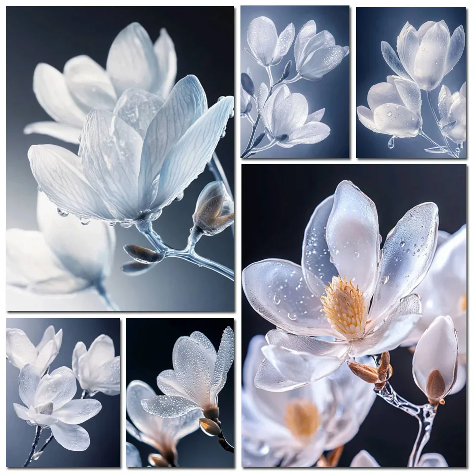 Diamond Art Painting white magnolia flower Full Square/Round Mosaic Cross Stitch Embroidery Picture Home Room Decoration Gifts