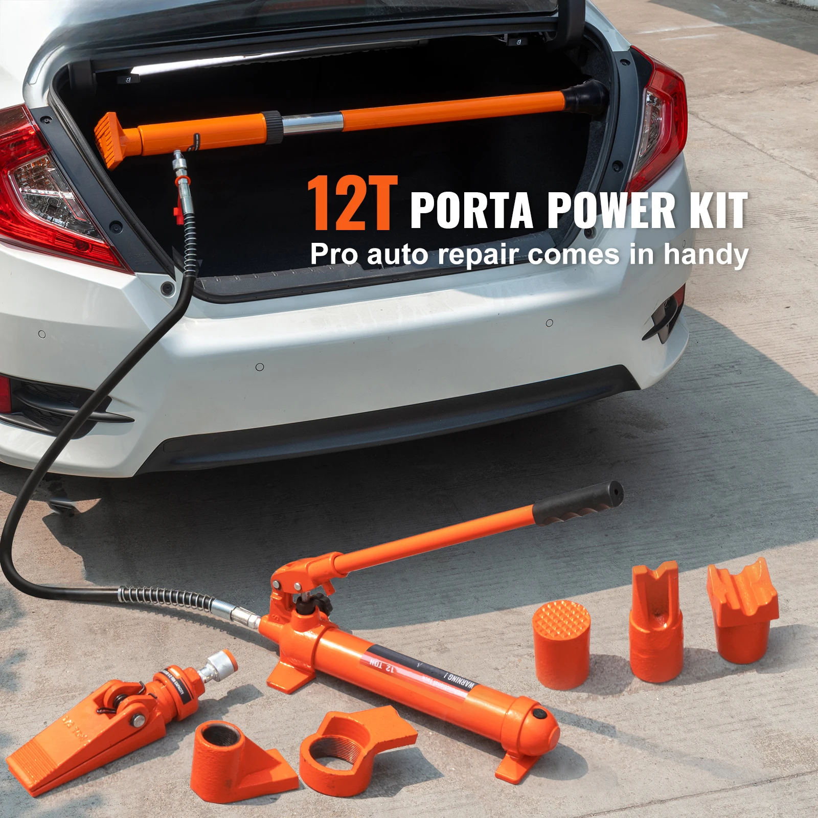 SucceBuy 12T Porta Power Kit Gato Hidráulico Portátil com Mangueira de Óleo Kit de Reparo de Estrutura de Carroceria com Estojo de Armazenamento para Reparação de Carro