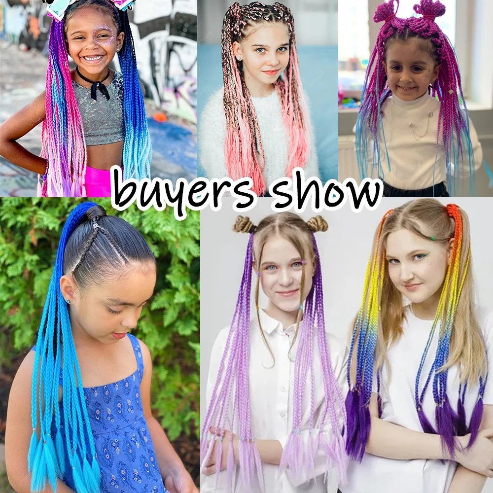 Synthetic Colorful Braided Ponytail 24Inch Dirty Braids Hair Extensions Wear In Pony Tail And Chignon With Rubber Band For Kids