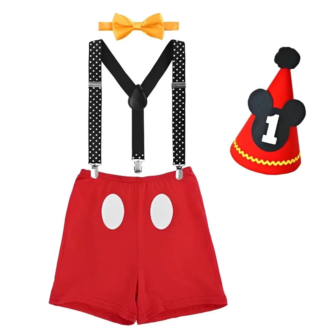 Baby Boys primo compleanno Costume torta Smash Cosplay Mickey outfit Y bretelle posteriori Bloomers papillon Set Mouse orecchio abbigliamento Set