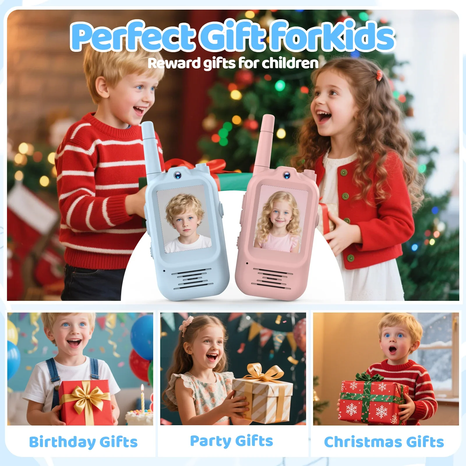 walkie talkie niño recargable Walkie-talkie con vídeo para niños, 2 unidades, con pantalla HD, recargable con un solo clic, ideal para acampar en interiores, viajes, regalos de cumpleaños para niños walqui talkie niños