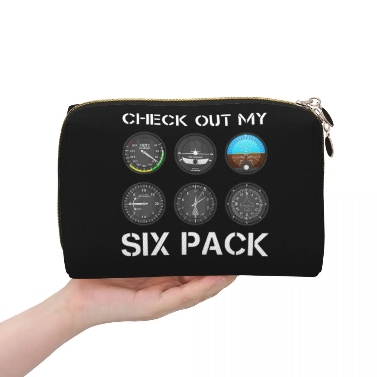 Funny Pilot Top Airplane Six Pack Flight Instruments Women Cosmetic Bag Makeup Organizer Pouch Toiletry Storage Dopp Kit Case