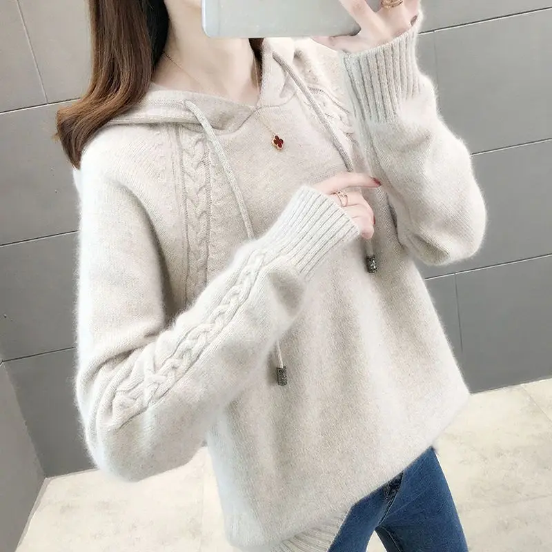 2023 New Autumn Winter Women Casual Streetwear Hooded Sweater Female Long Sleeve Loose Pullover Knitted Hoodies Outewear Jumpers