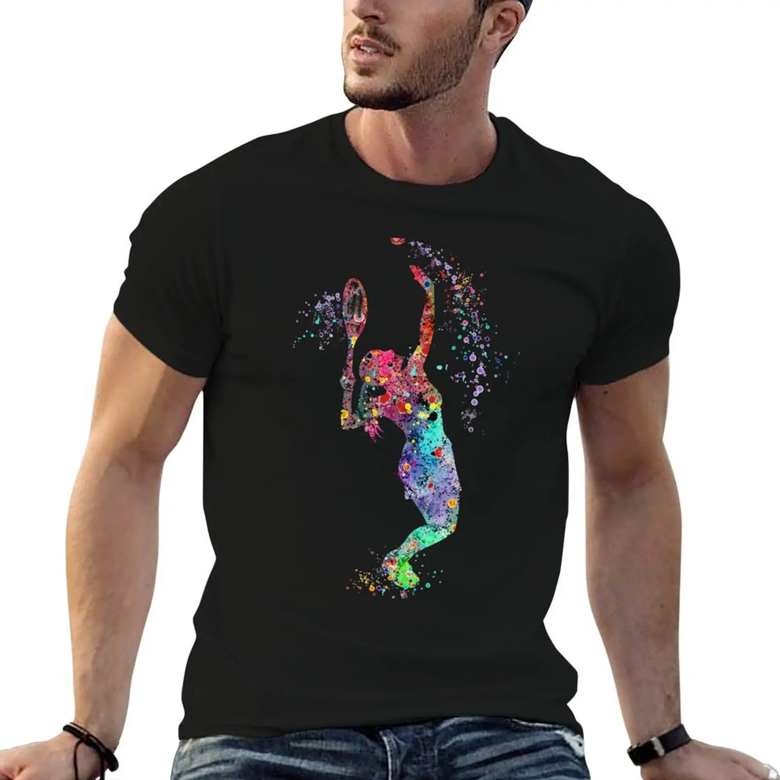 

Girl Tennis Watercolor Painting Art Print Gifts T-Shirt t shirt for man T-Shirt