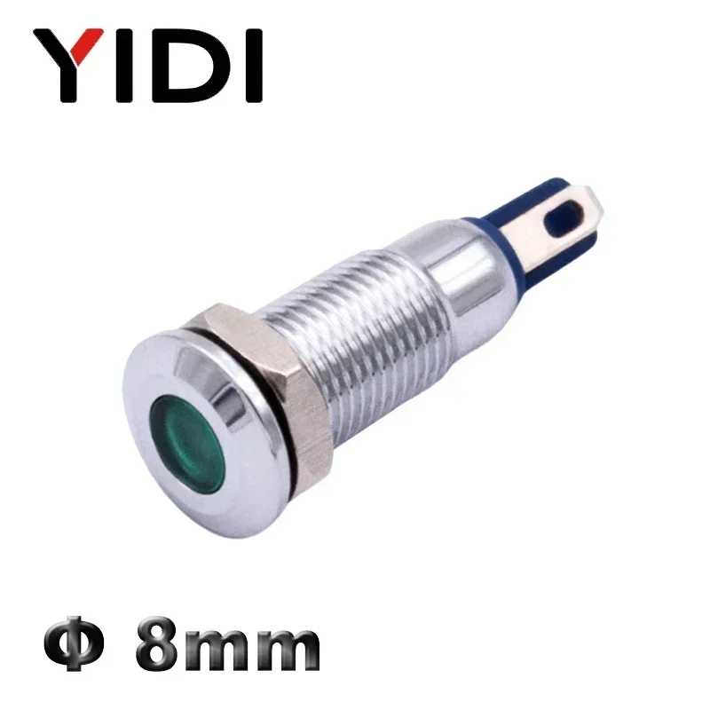 Customized 8mm Waterproof Metal Indicator Light Red Green Blue LED Chrome Warning Signal Lamp Pilot Light 3V 6V 12V 24V 220V