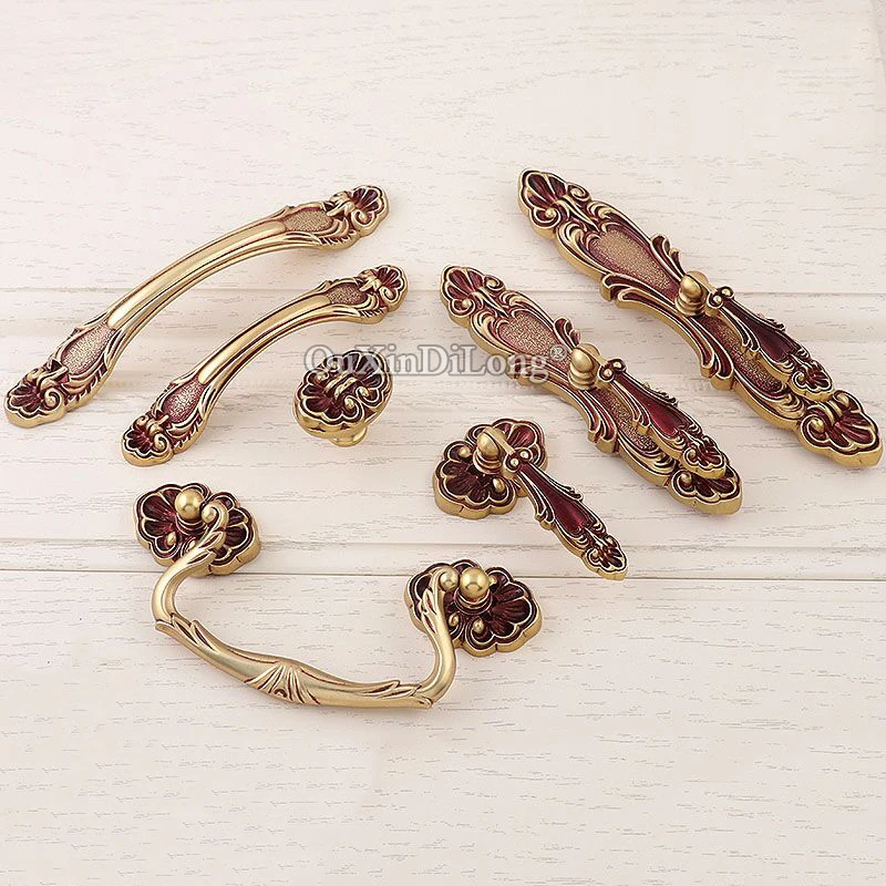 

Retro Vintage 4PCS Solid Pure Brass Furniture Handles Drawer Pulls Cupboard Wardrobe Dresser Kitchen Shoe TV Cabinet Pulls Knobs