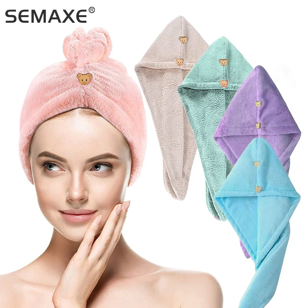 SEMAXE Double-layer Thick Dry Hair Hat Women Super Absorbent Long Hair Quick-drying Adult Students and Children Baotou Towel