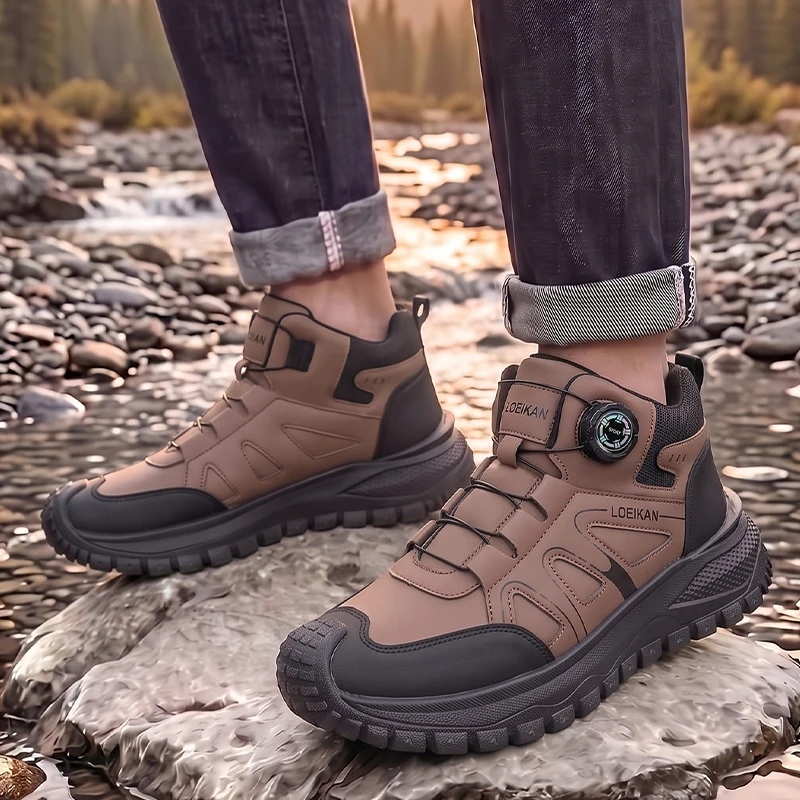 Herren High-Top Freizeitsneaker mit Drehknopf-Schnellschnürung, Schutzkappe und dicker rutschfester Sohle für den täglichen Pendelverkehr und das Gehen auf der Straße. – Detail 7