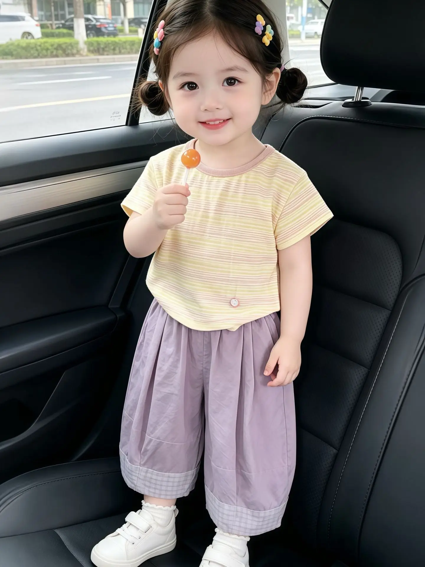 girls'-casual-stripe-short-sleeve-t-shirt-wide-leg-pants-two-piece-set-summer-fashionable-versatile-kids'-clothing-set