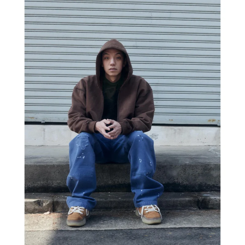 

Vintage Workwear Loose Straight Leg Pants Dye Spill Casual Long Trousers French Sle Cotton Straight Leg Trousers for Youth