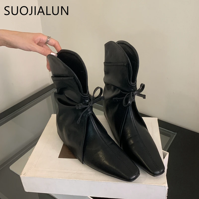 SUOJIALUN 2024 Winter New Brand Women Short Boots Fashion Fringe Ladies Elegant Short Boots Shoes Pointed Toe Slip On Western Bo