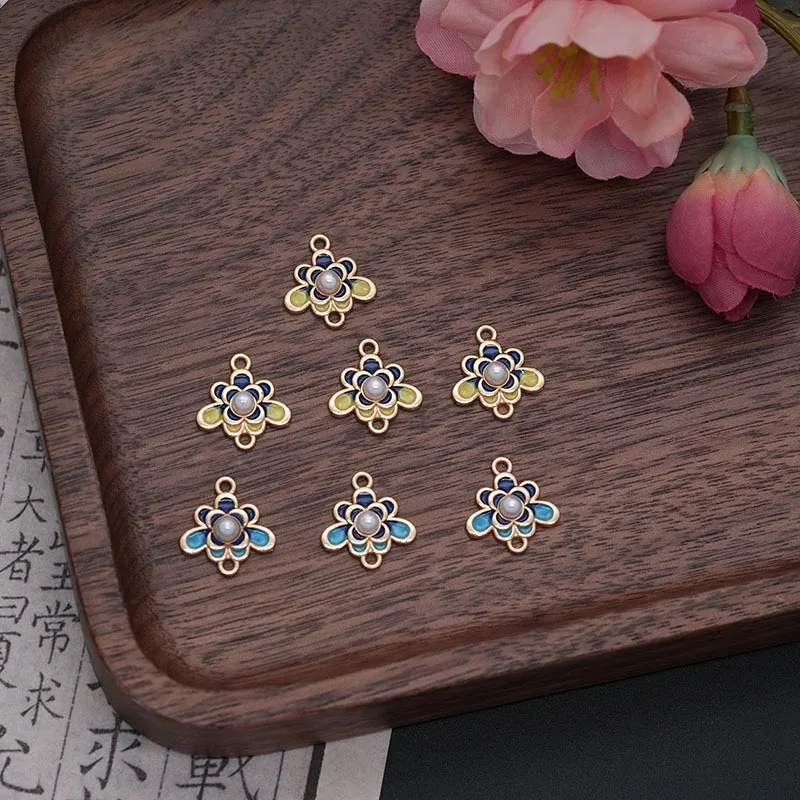 

DIY jewelry accessories alloy oil drop flower double hole tassel pendant ancient style headdress hair ornament earrings material