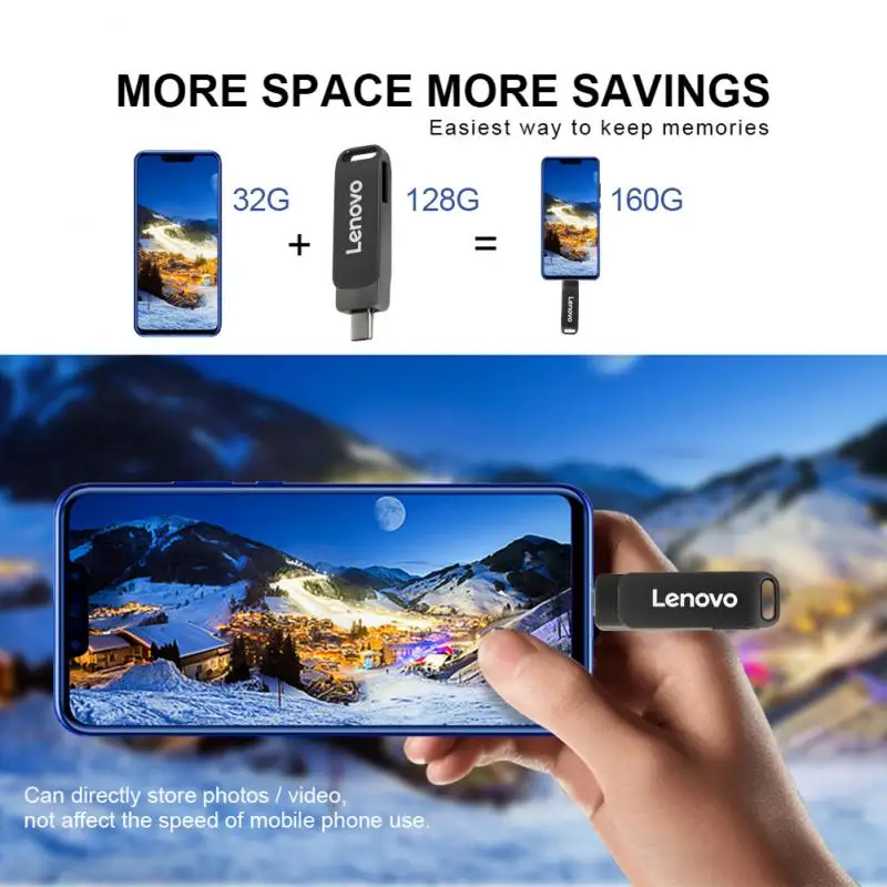 แฟลชไดรฟ์ Lenovo 64TB USB 3.2ความเร็วสูงถ่ายโอนข้อมูล U Disk PEN Drive 8TB กันน้ำ Type C USB Disk SSD USB Drive