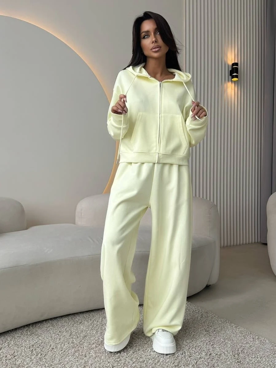 

Модный повседневный свободный комплект из куртки и брюк с капюшоном, длинный свитшот на молнии све, осенняя одежда для взрослых и женщин