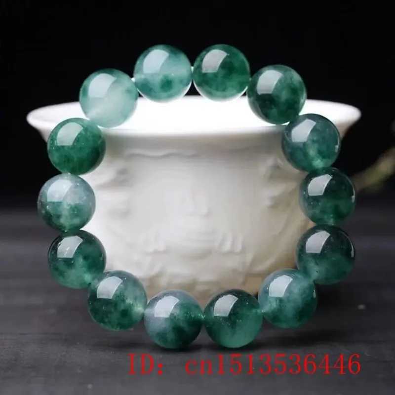 Natural Emerald Jade 8-14mm Beads Bracelet Elastic Bangle Charm Jewellery Fashion Accessories Hand-Carved Woman Luck Amulet Gift