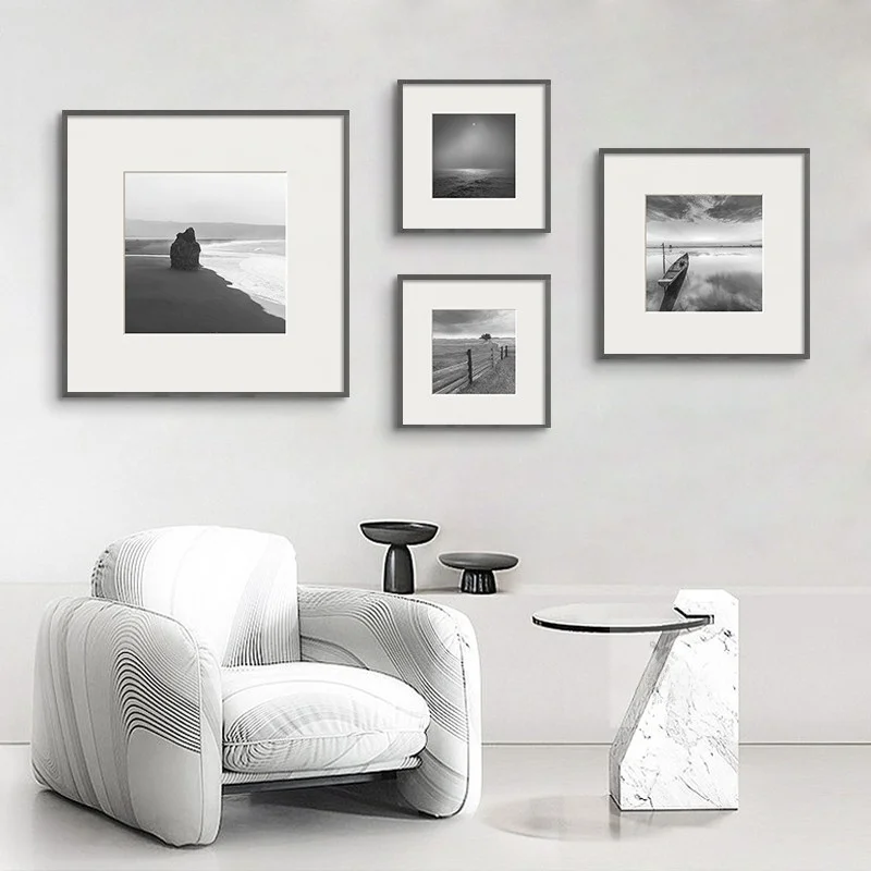 Fotografía en blanco y negro, arte decorativo para sala de estar, restaurante, cafetería, combinación retro, cuadros colgantes, estilo moderno