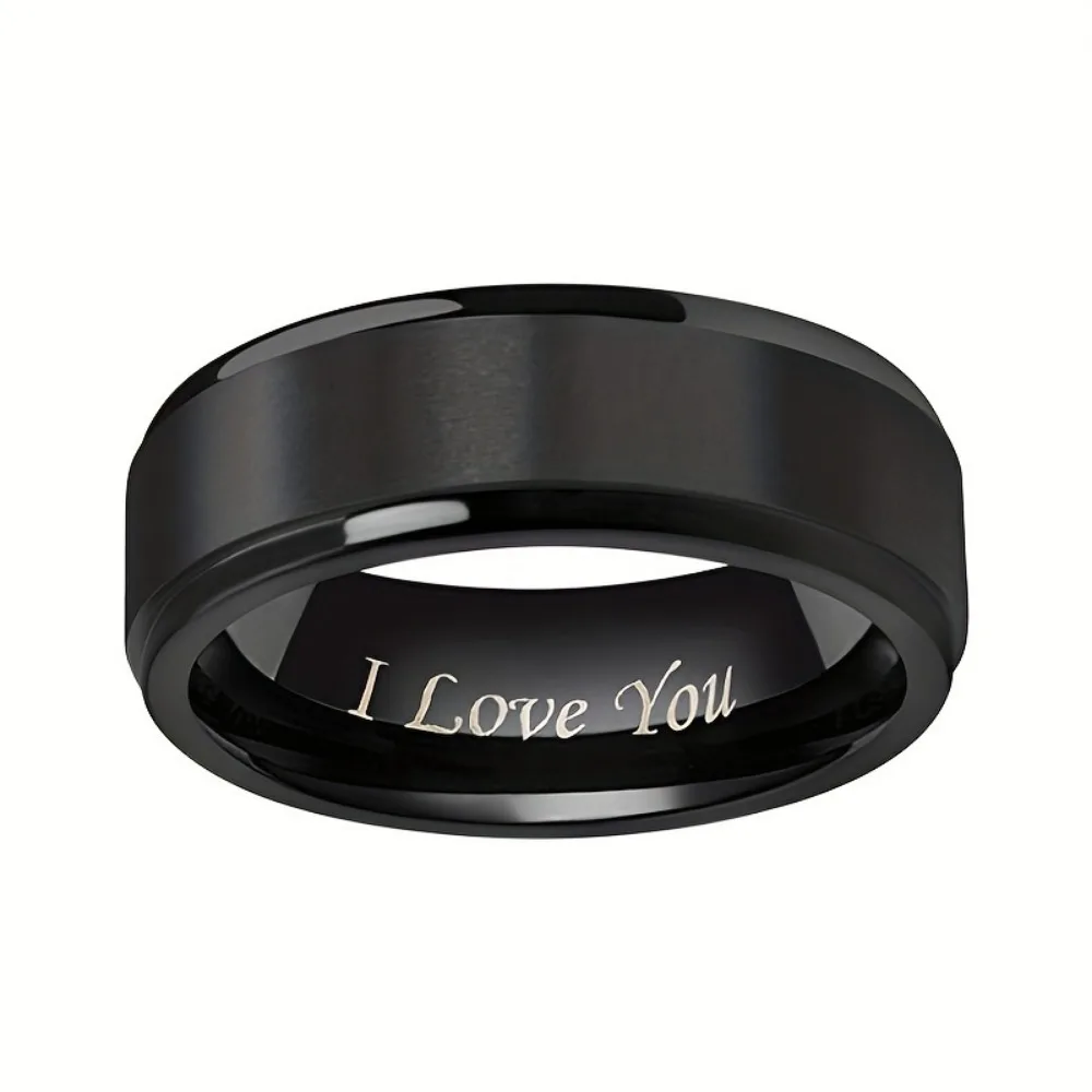 1pc I Love You Engraved Titanium Steel Ring - Durable, Hypoallergenic Mens Band, Perfect for Valentines Day