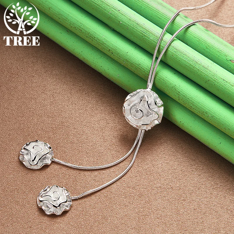 20 Inch 925 Sterling Silver Three  Flower Pendant Necklace For Lady Engagement Wedding Party Beautiful Jewelry Accessories