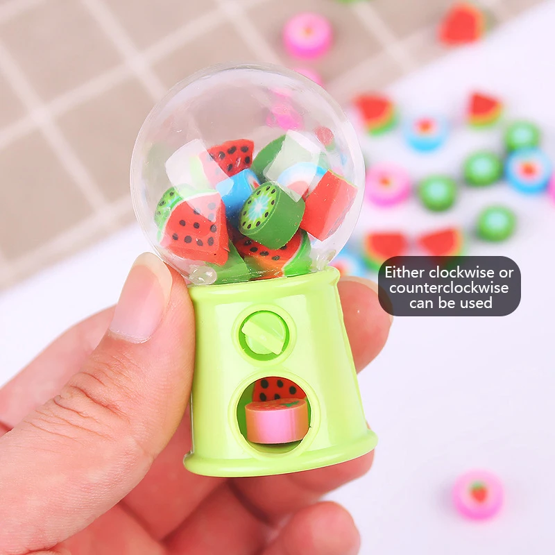 Cute Mini Gashapon Machine Design Erasers Cartoon Fruit Rubber Erasers Kids Kawaii Stationery Correction Tool Office Supplies