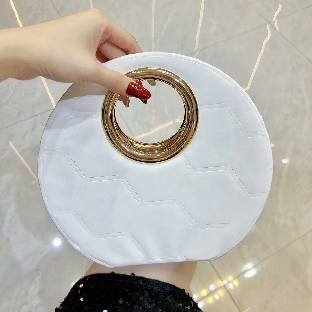 New Ladies Retro Dinner ClutchPremium Dress Round Crossbody Clutch Banquet Party Bag