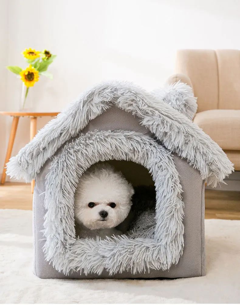 Mittlere Hundehütte für den Innenbereich, weich, bequem, Welpenhaus, abnehmbares kleines Hundebett, Höhle, Winter, warme Haustier-Schlafmatte, tragbar – Detail 1