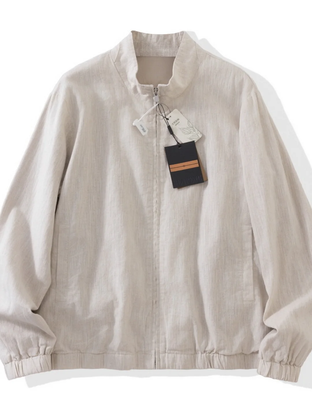 

Мужская повседневная свободная куртка из хлопка и льна с длинными рукавами для деловых поездок, весенне-осеннее модное дышащее пальто с воротником-стойкой